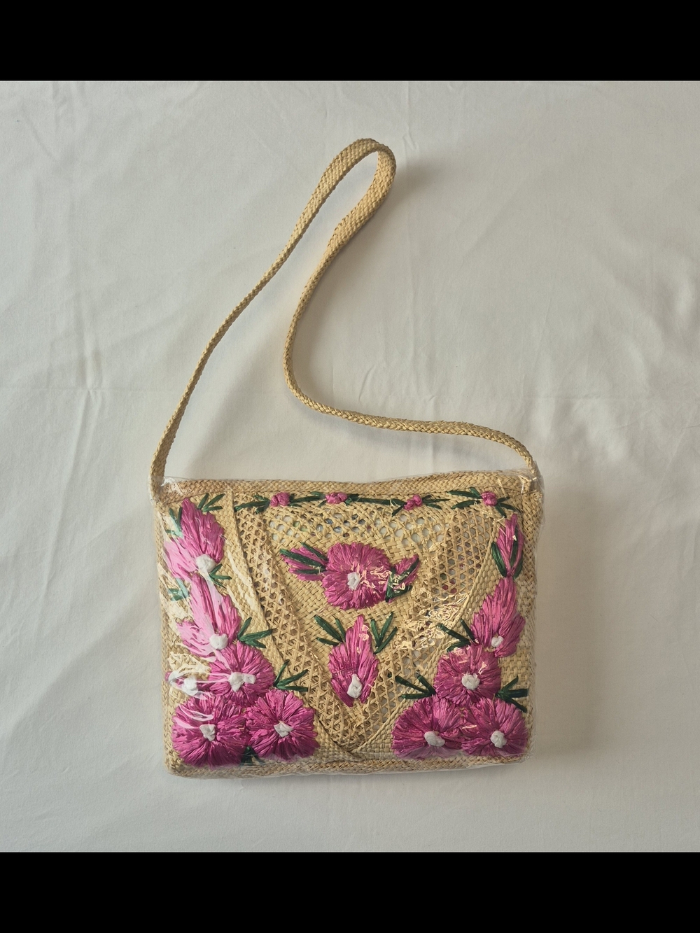 Jamaica Handmade Woven Straw Crossbody Bag Pink Floral Boho Beach - Picture 8 of 9